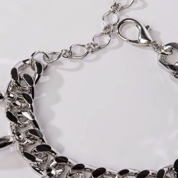 Punk Glam Spherical Spiked Silver Chain Link Bracelet - Picture 7 of 10